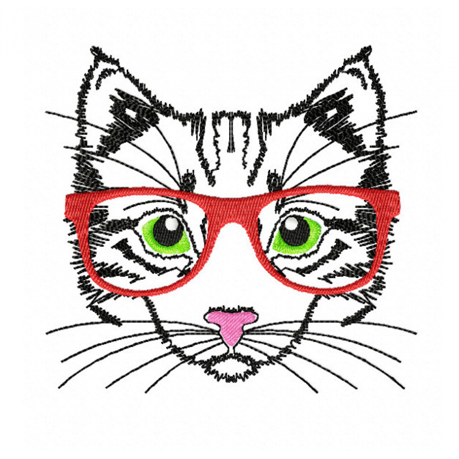 Cat with glasses embroidery design