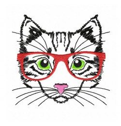 Funny Cat with Glasses Embroidery Design