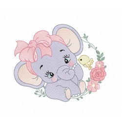 Sweet Baby Elephant Floral Embroidery Design