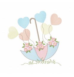 Umbrella and flowers Embroidery Design 2 sizes