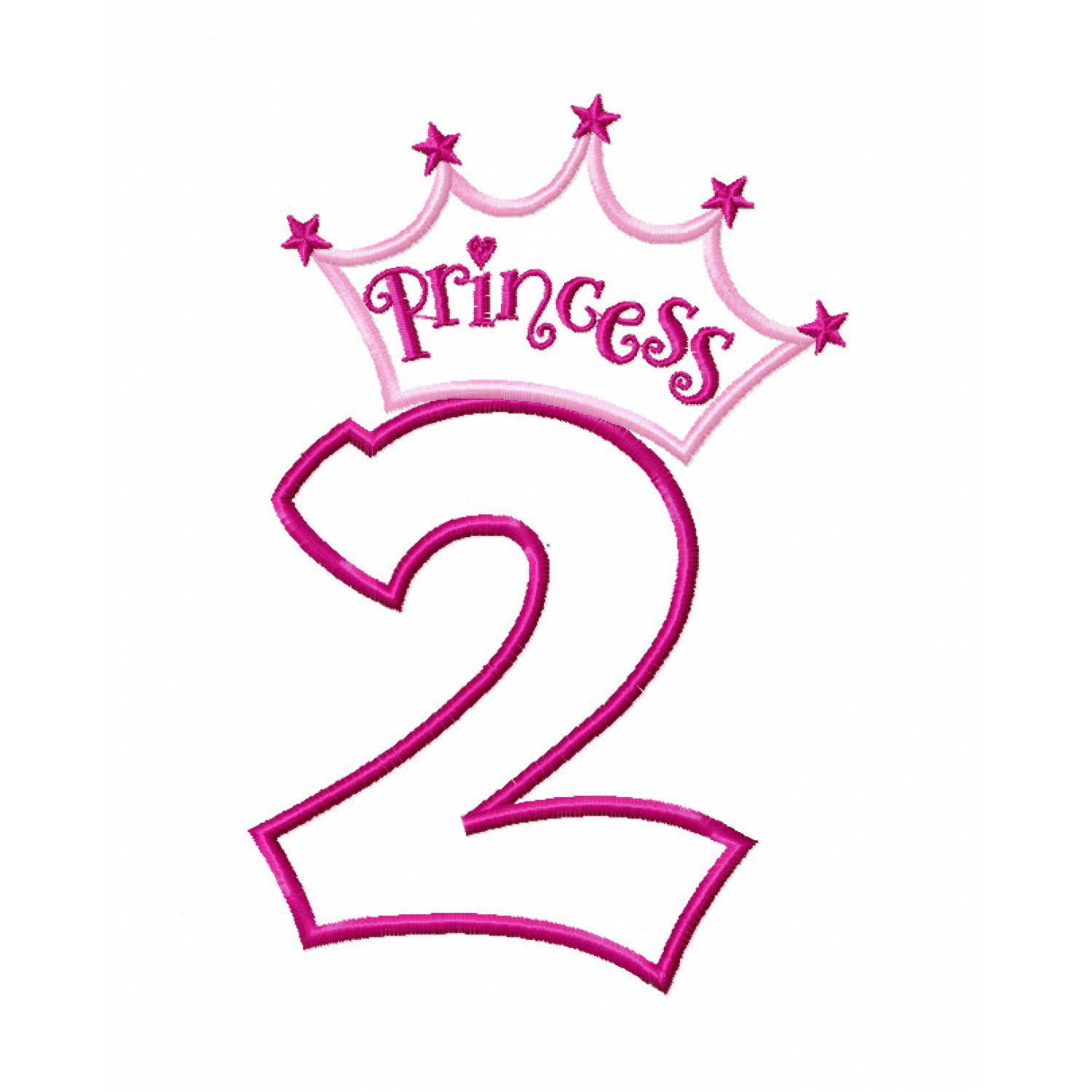 Princess Crown Number 2 Birthday Embroidery Design 5x7