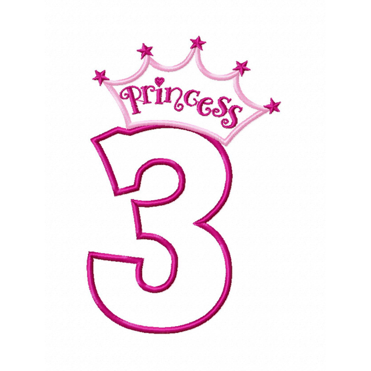 Princess Crown Number 3 Birthday Embroidery Design 5x7