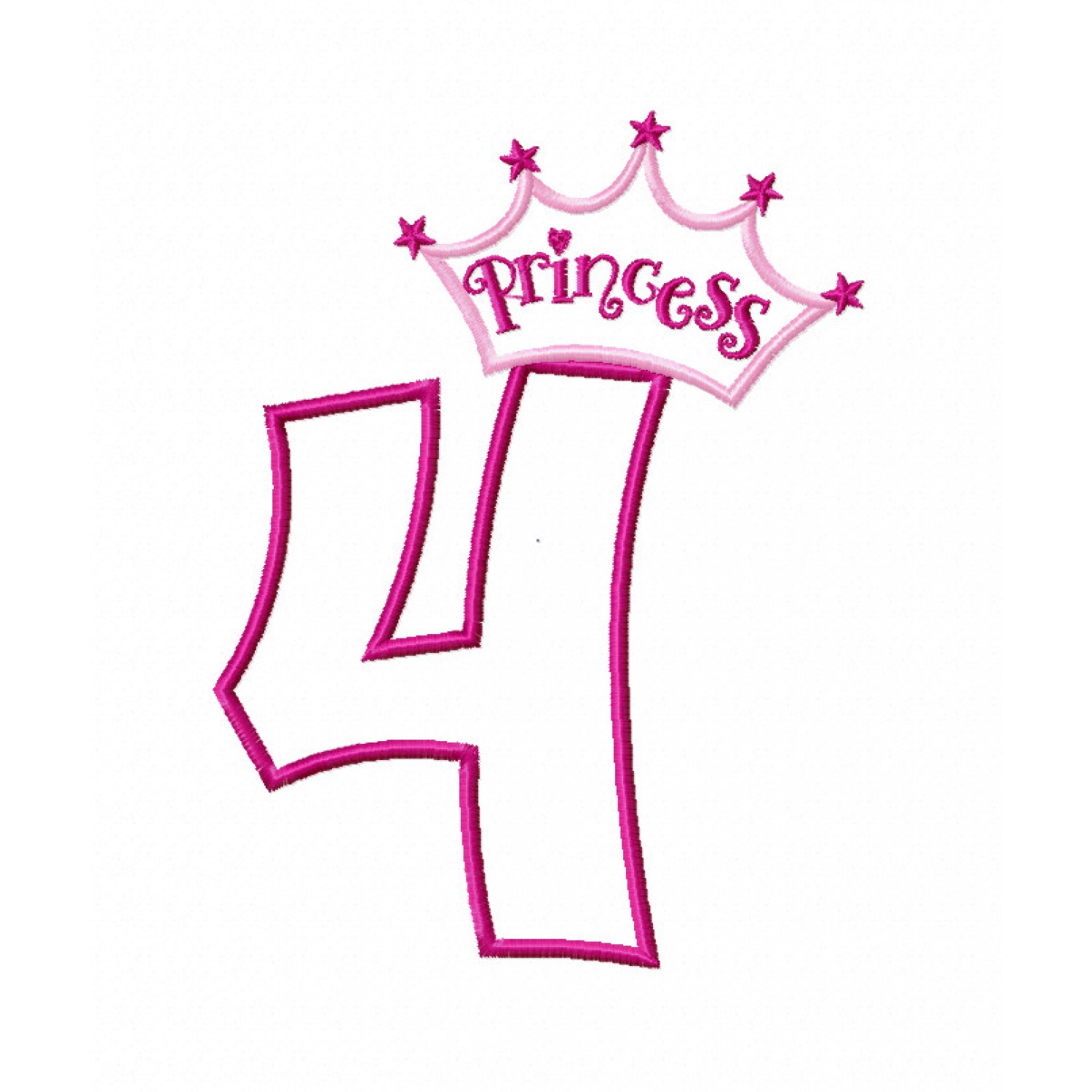 Princess Crown Number 4 Birthday Embroidery Design 5x7