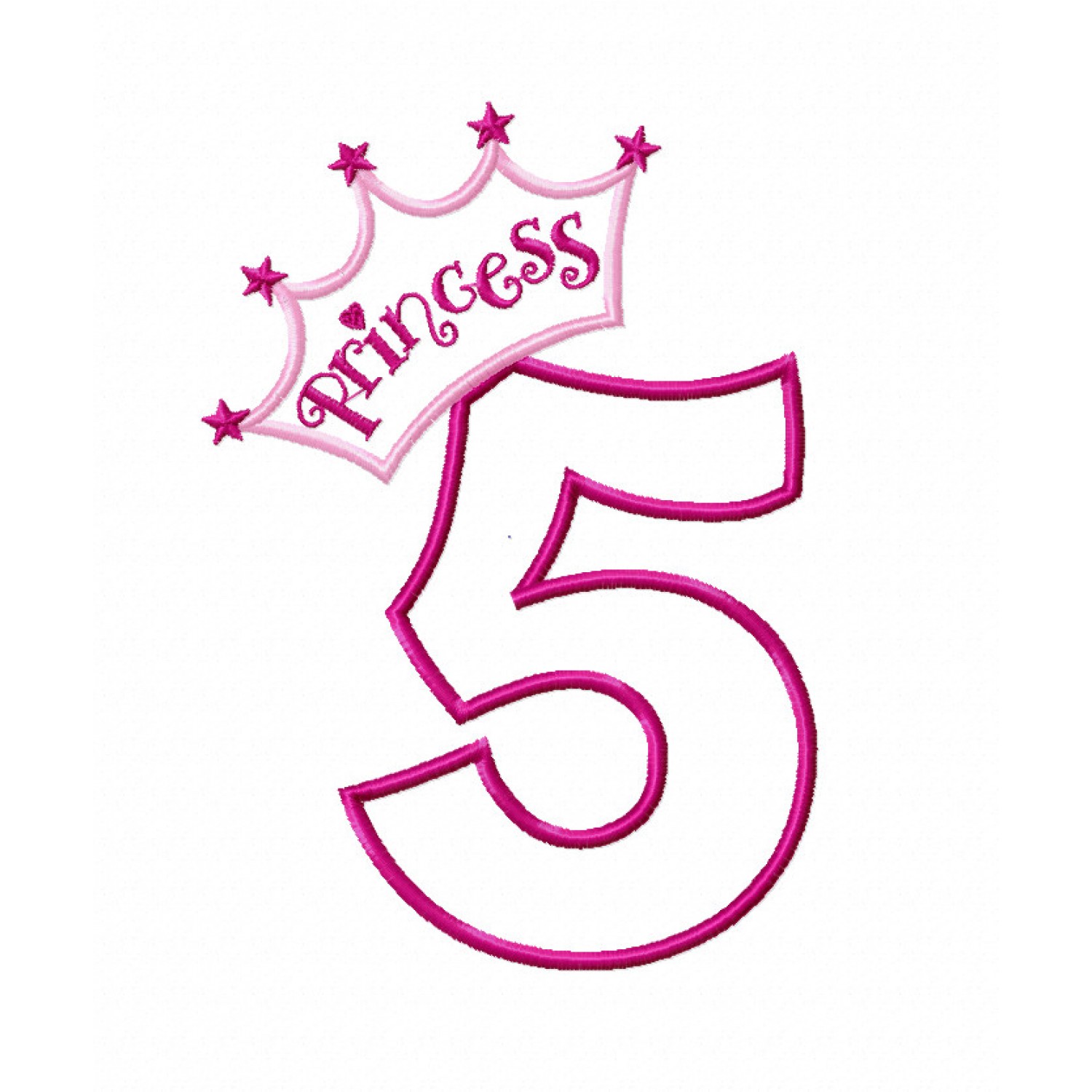 Princess Crown Number 5 Birthday Embroidery Design 5x7