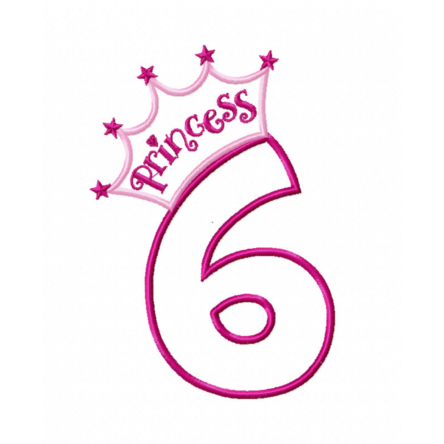 Princess Crown Number 6 Birthday Embroidery Design 5x