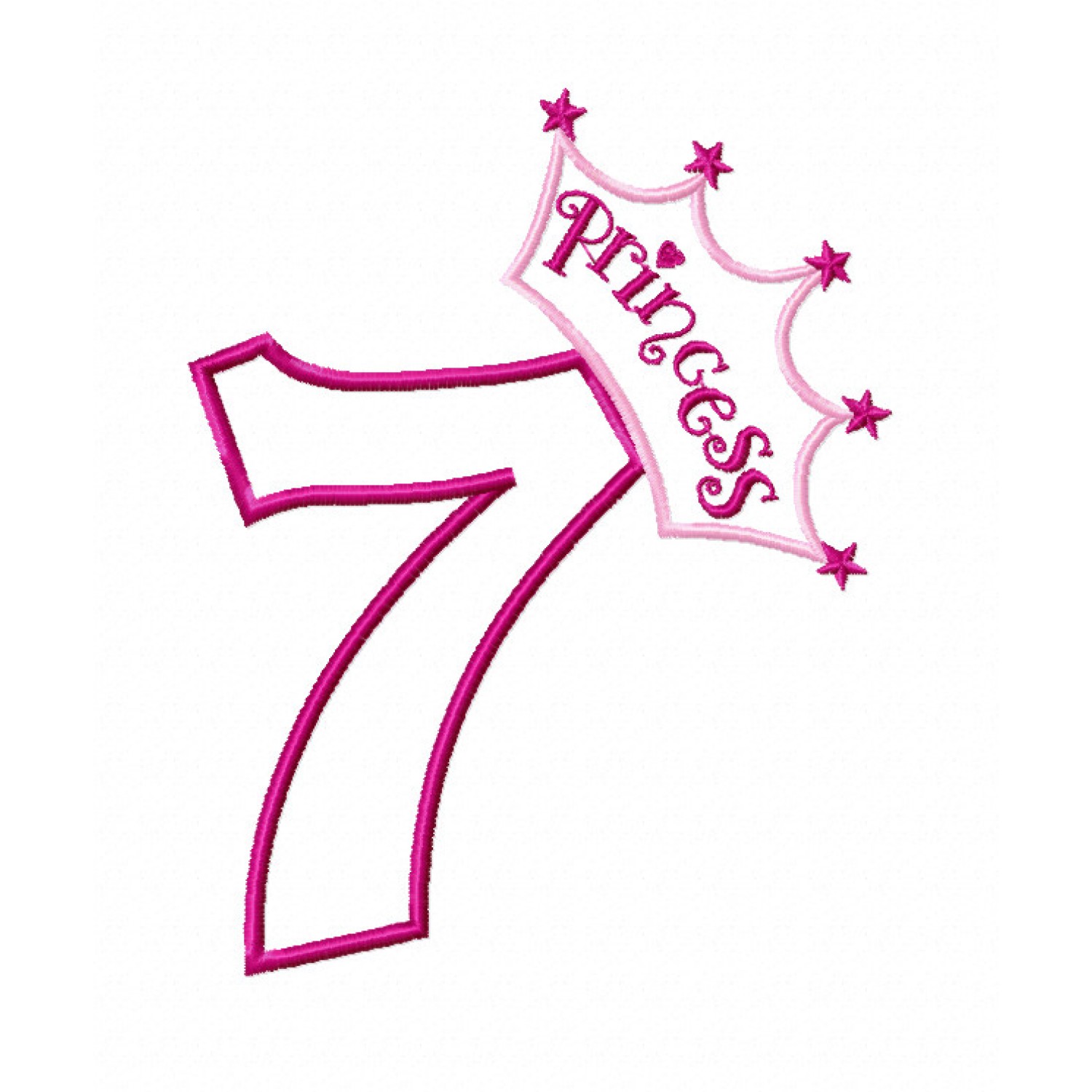 Princess Crown Number 7 Birthday Embroidery Design 5x7