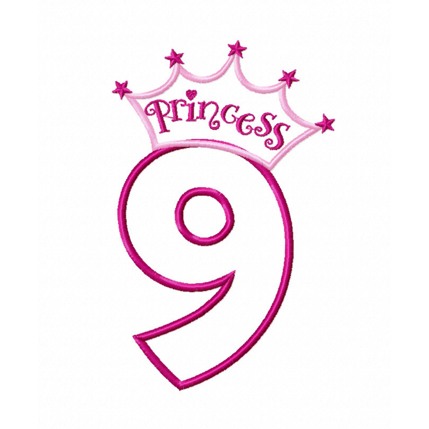 Princess Crown Number 9 Birthday Embroidery Design 5x7