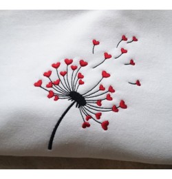 Dandelion with red hearts embroidery design