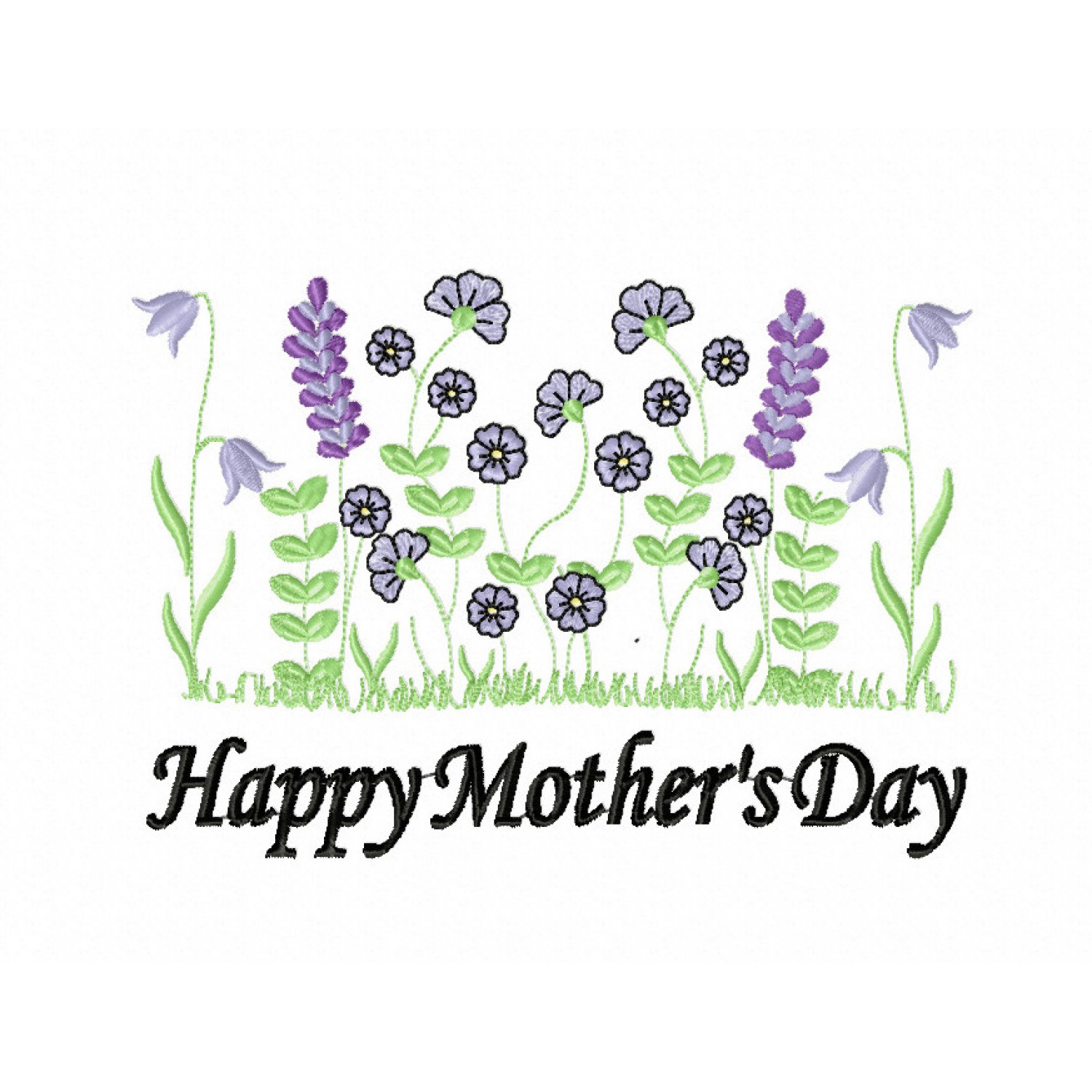 Happy Mother's Day With Lavender Flowers Embroidery Design 5x7