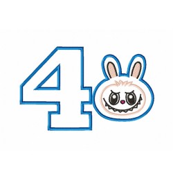 Cute Monster Birthday Number 4 Embroidery Design