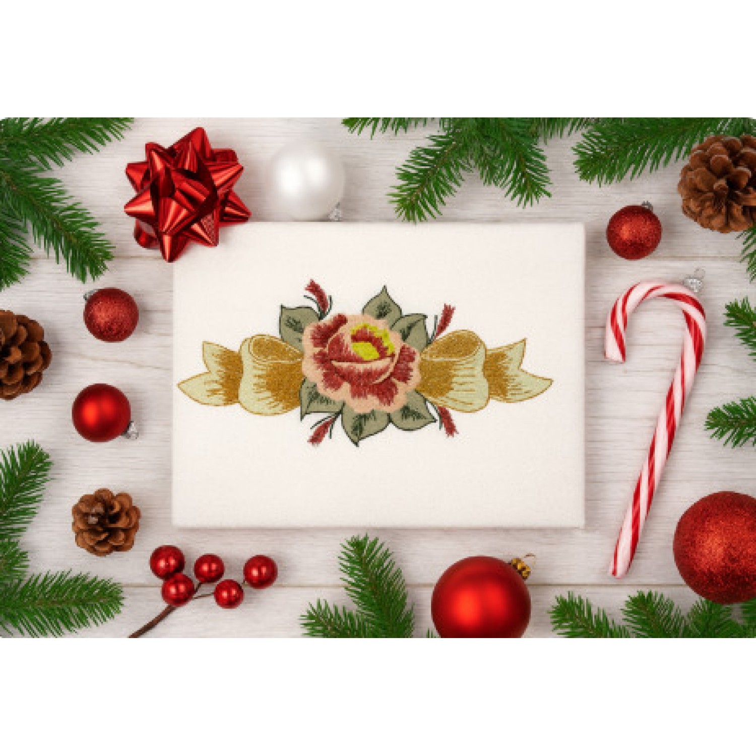 Bow with Flower Embroidery Design