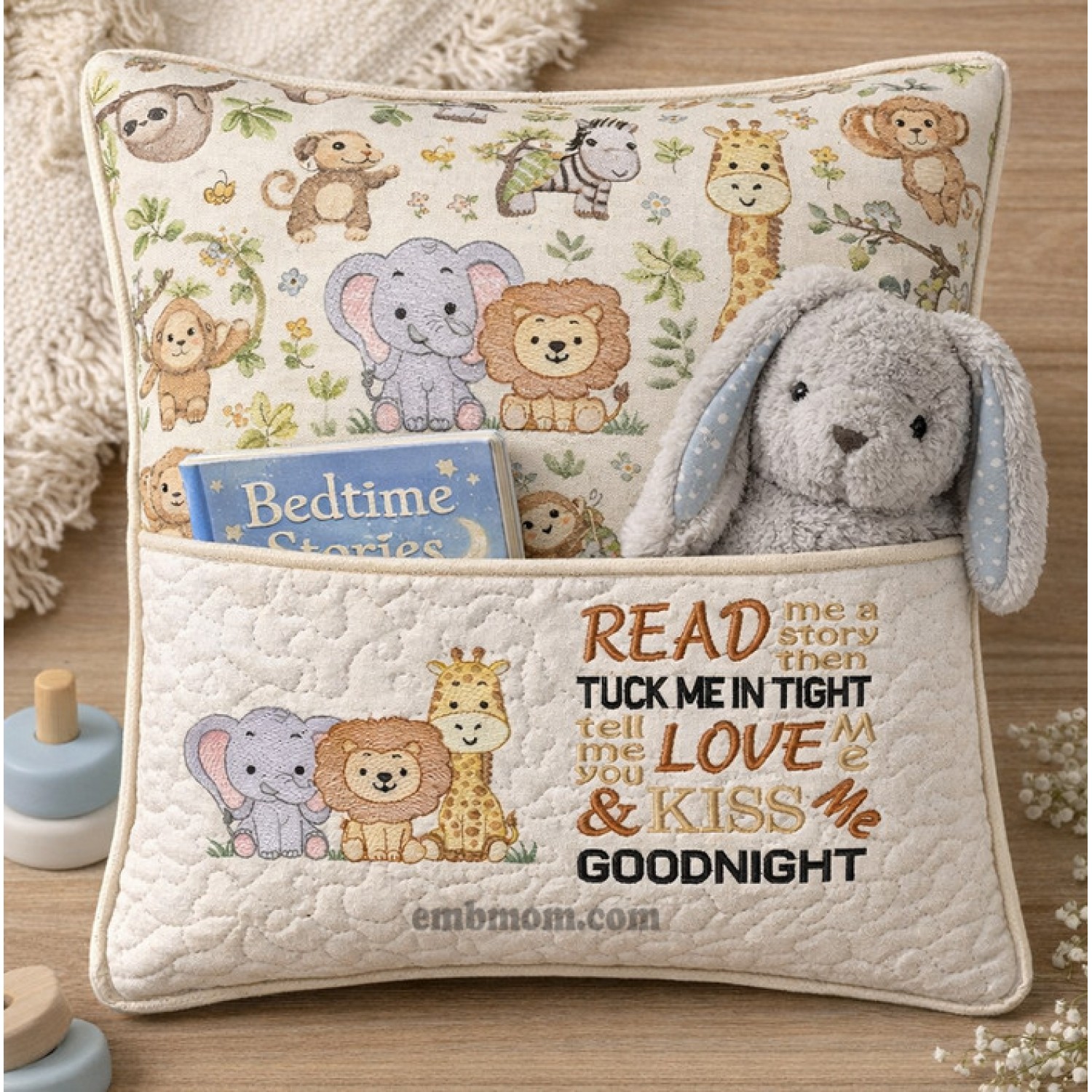 Animals Read me a story reading pillow Embroidery Design