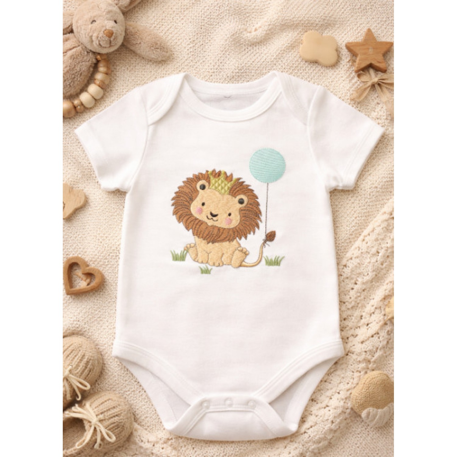 Lion with balloon embroidery design 5x7