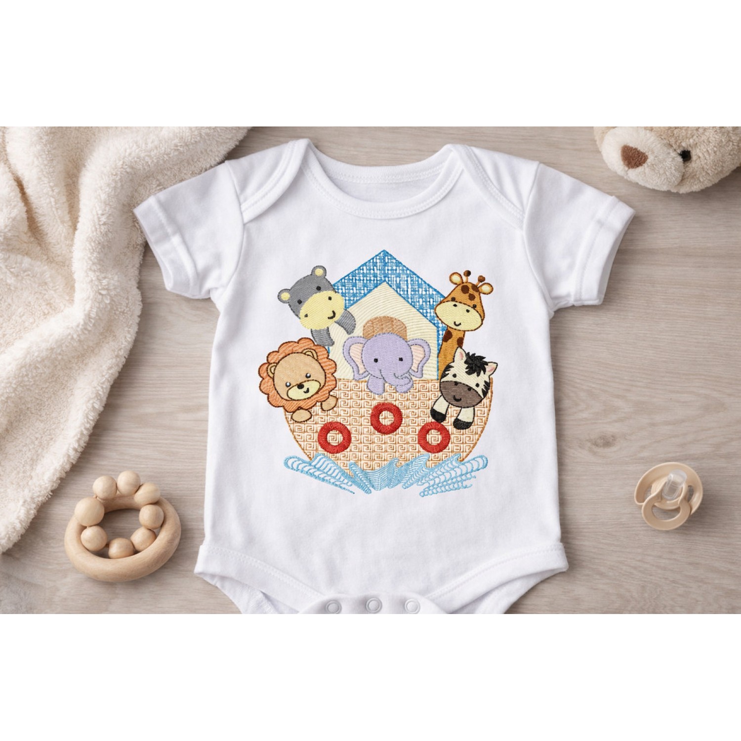 Cute Animal Ship Embroidery Design 5x7