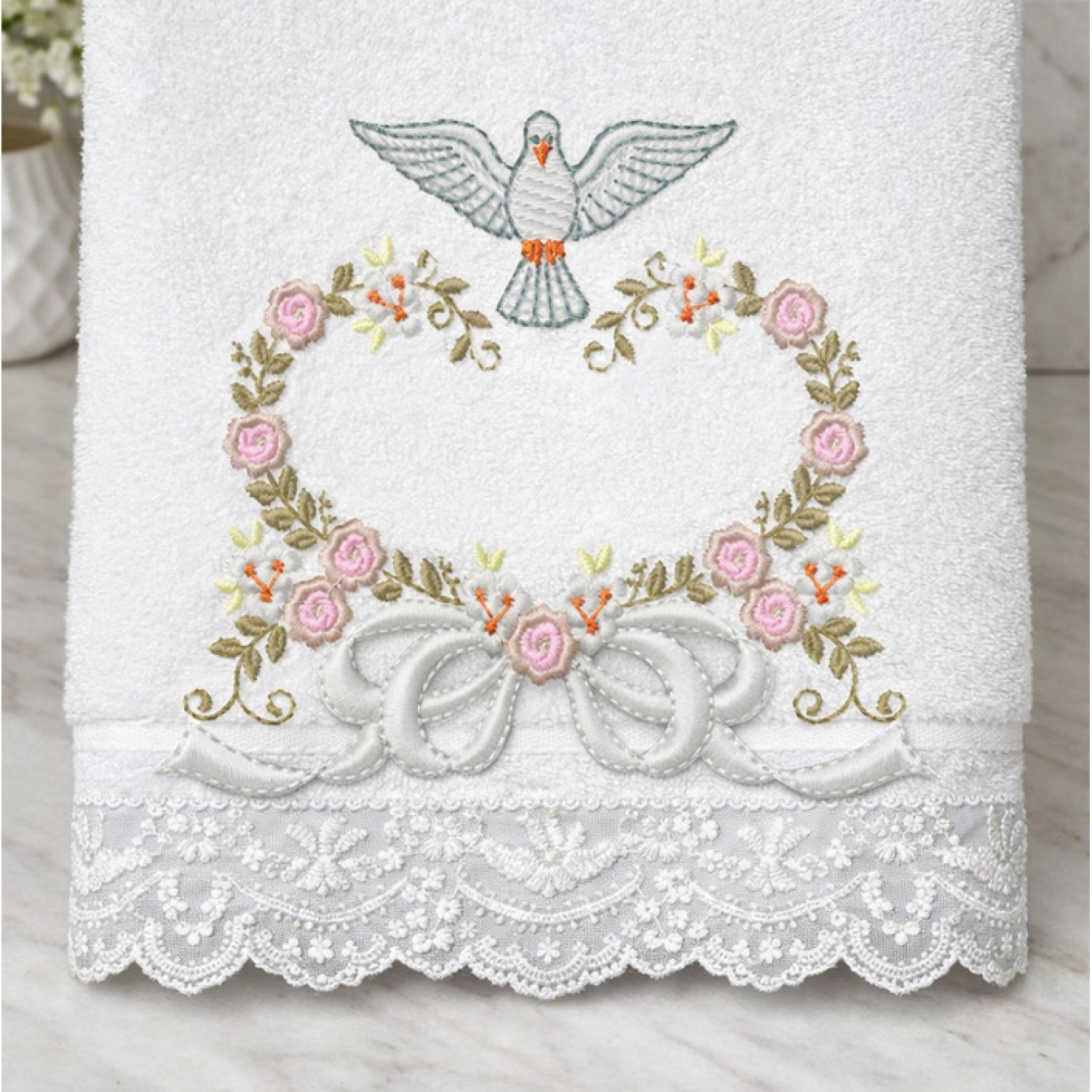 Cute Dove and flower heart Embroidery Design