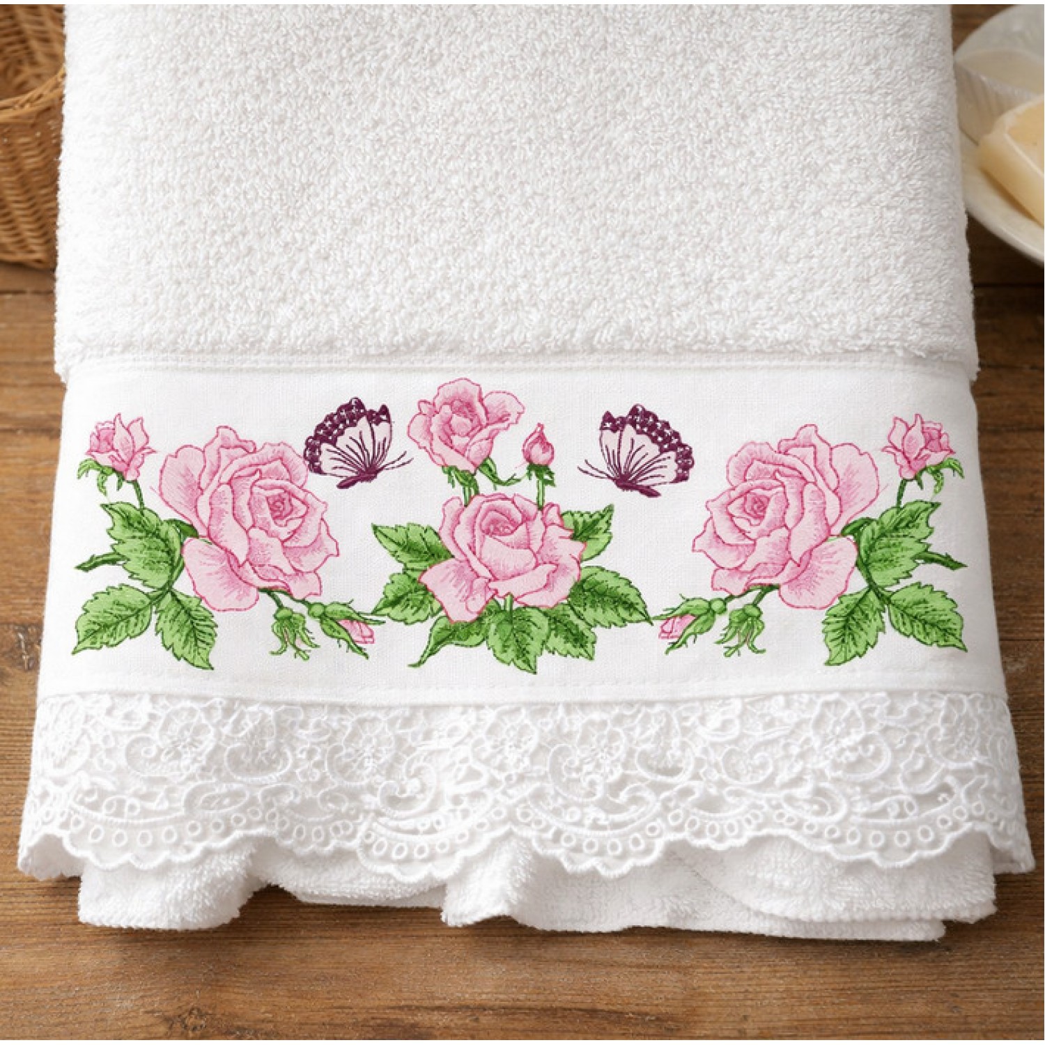 Three Flowers and Butterflies Embroidery Design – 5x7 Hoop Pattern