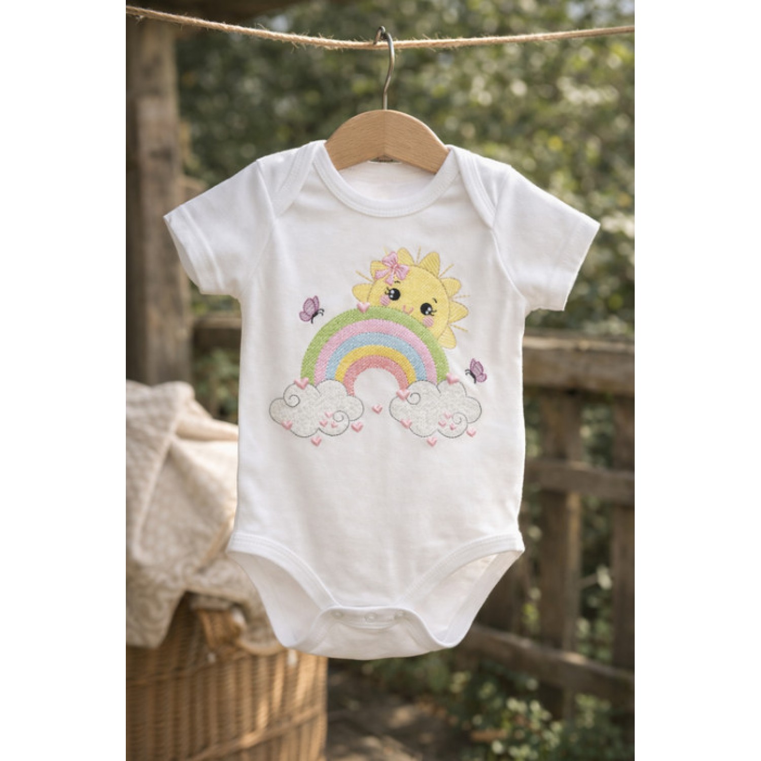 Cute Rainbow Sun Embroidery Design 5x7