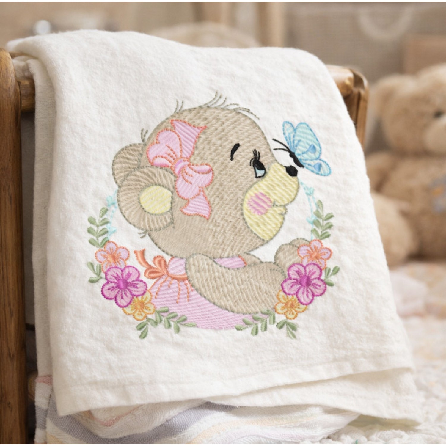Teddy bear girl Embroidery Design 4x4