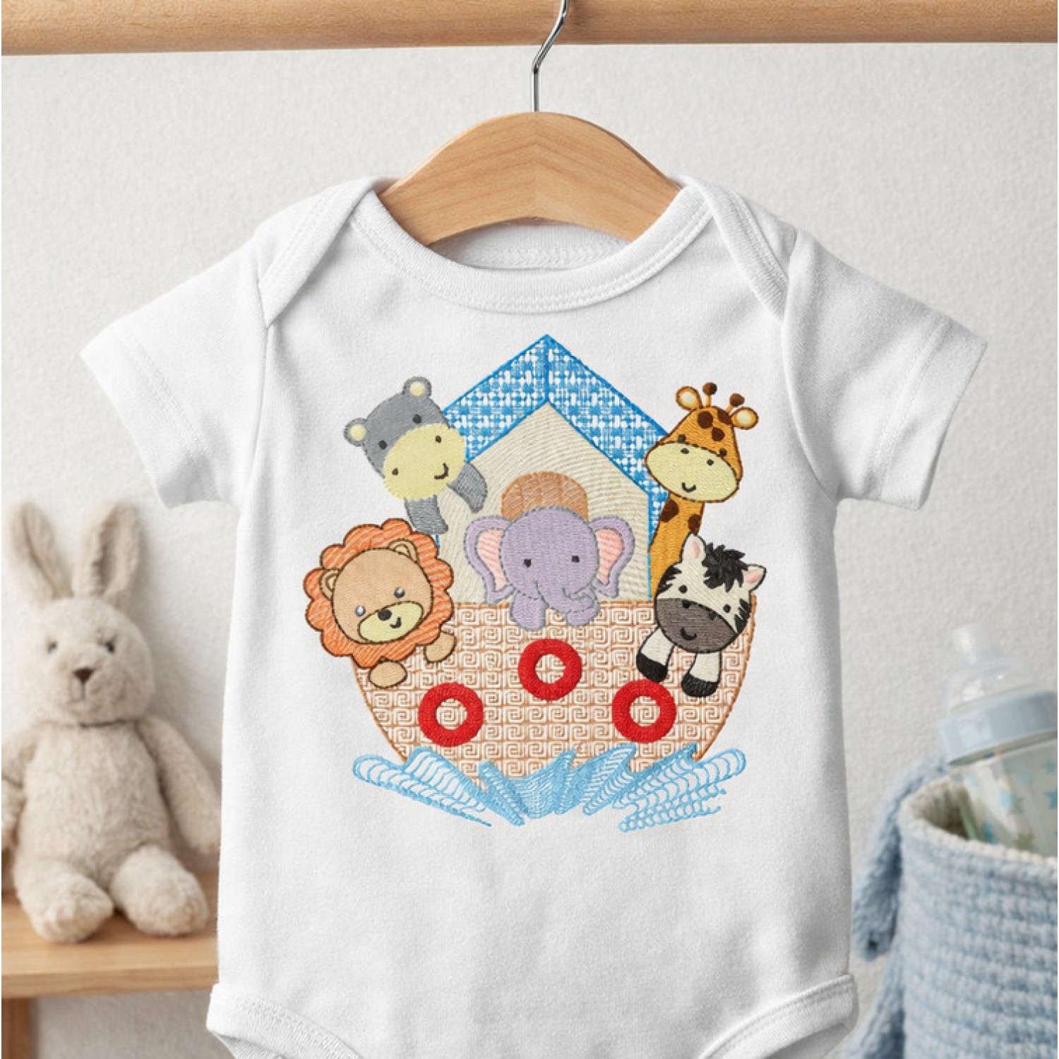 Baby Animal Ship Embroidery Design 5x7