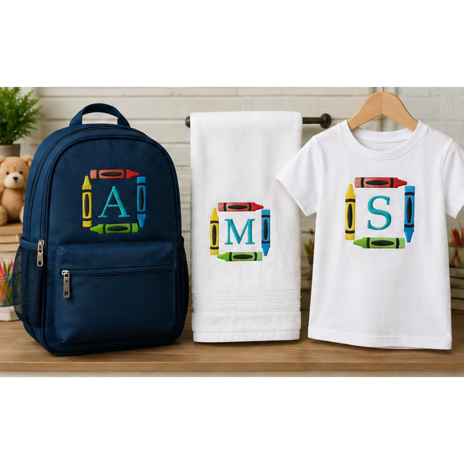Back to School Crayon Alphabet Embroidery Bundle A-Z | 26 Monogram Designs | 4x4 Hoop