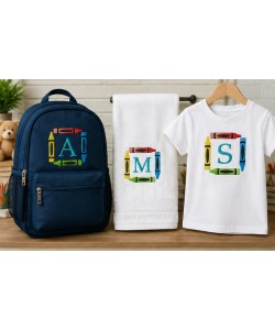 Back to School Crayon Alphabet Embroidery Bundle A-Z | 26 Monogram Designs | 4x4 Hoop