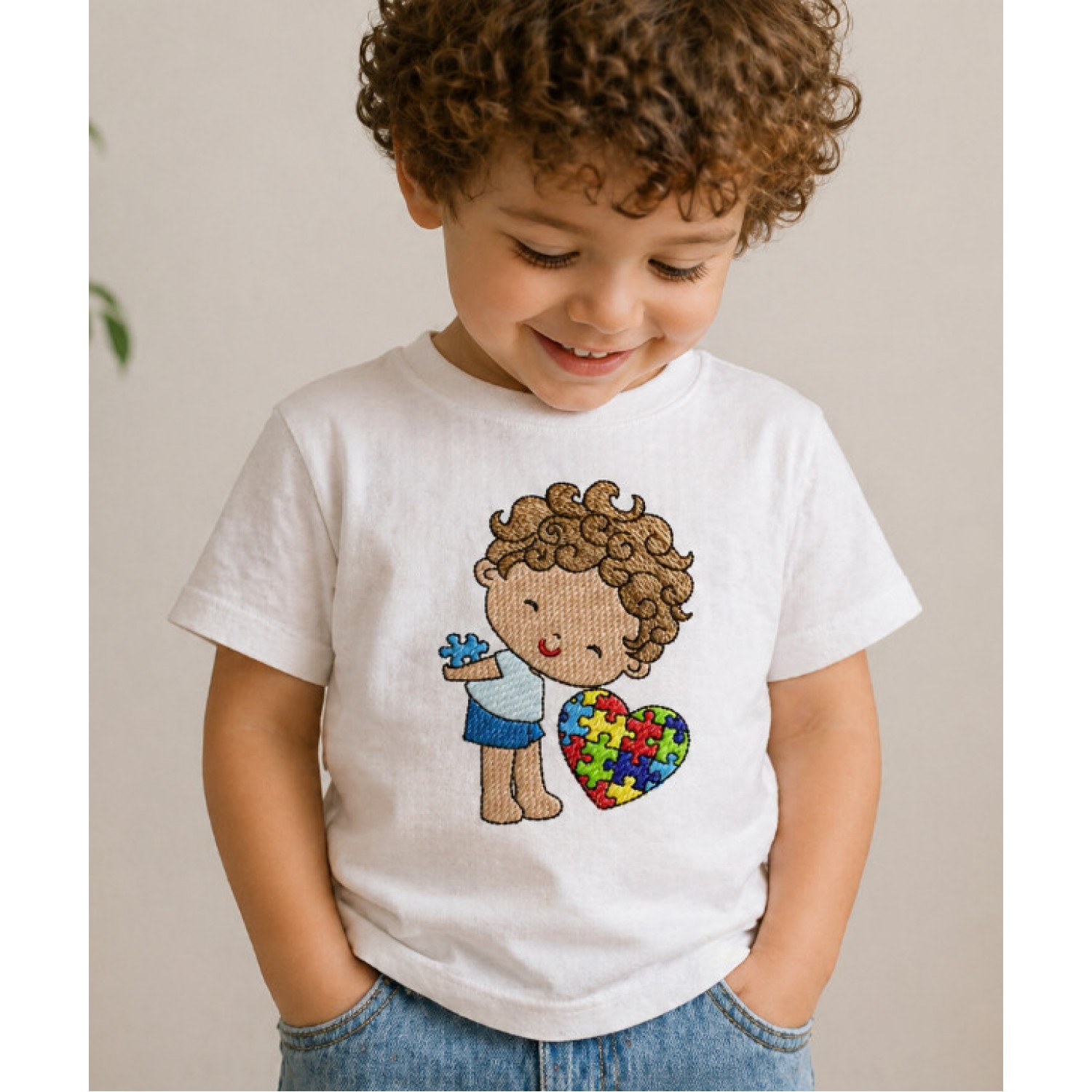 Autism Awareness Boy Embroidery Design – Puzzle Heart 4x4