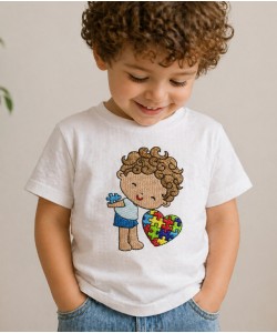 Autism Awareness Boy Embroidery Design – Puzzle Heart 4x4