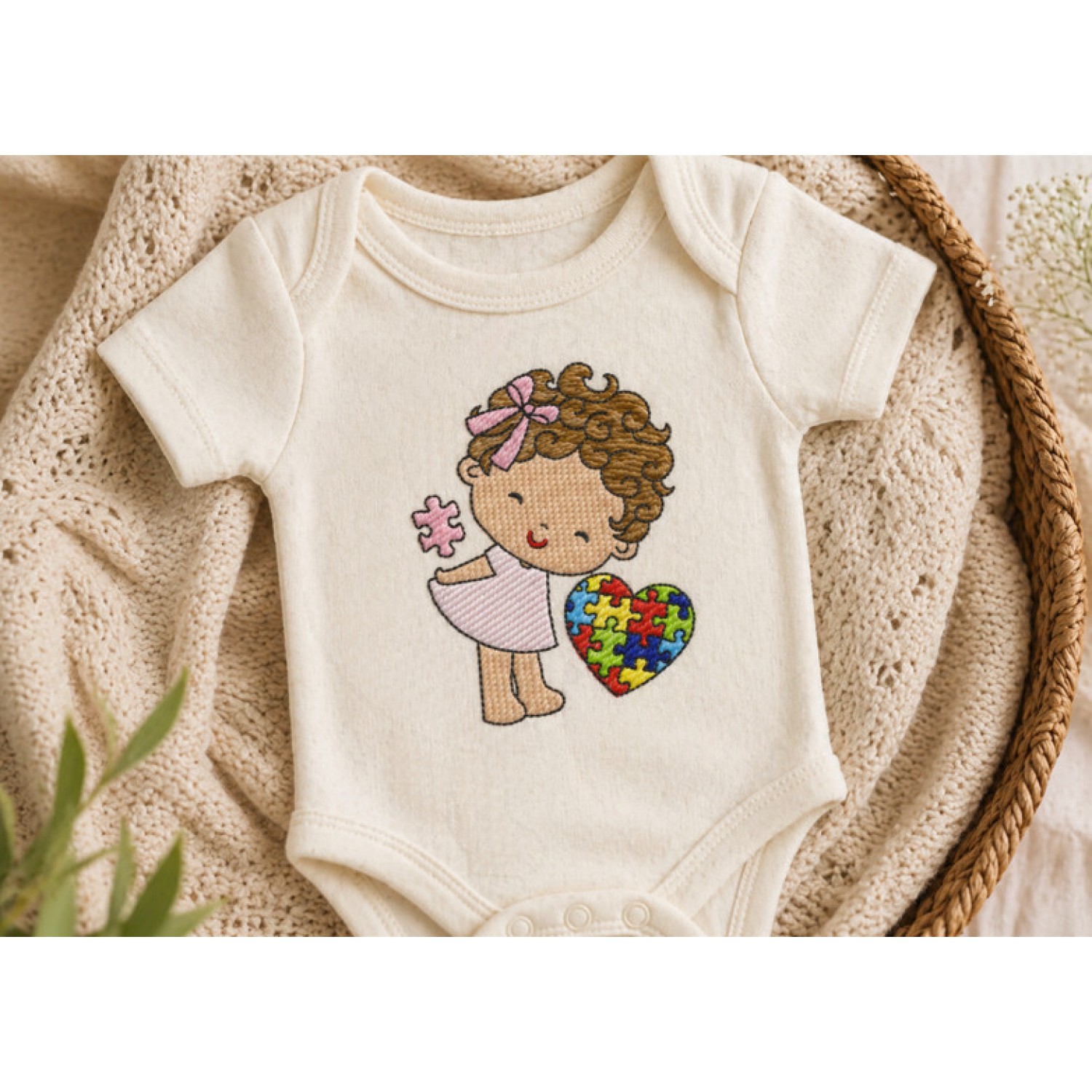 Autism Awareness Girl Embroidery Design – Puzzle Heart 4x4