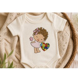 Autism Awareness Girl Embroidery Design – Puzzle Heart 4x4