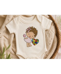 Autism Awareness Girl Embroidery Design – Puzzle Heart 4x4