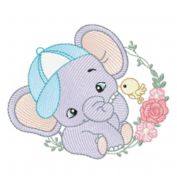 Baby Elephant with Hat Embroidery Design 3 sizes
