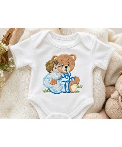 Baby with Bear Embroidery Design