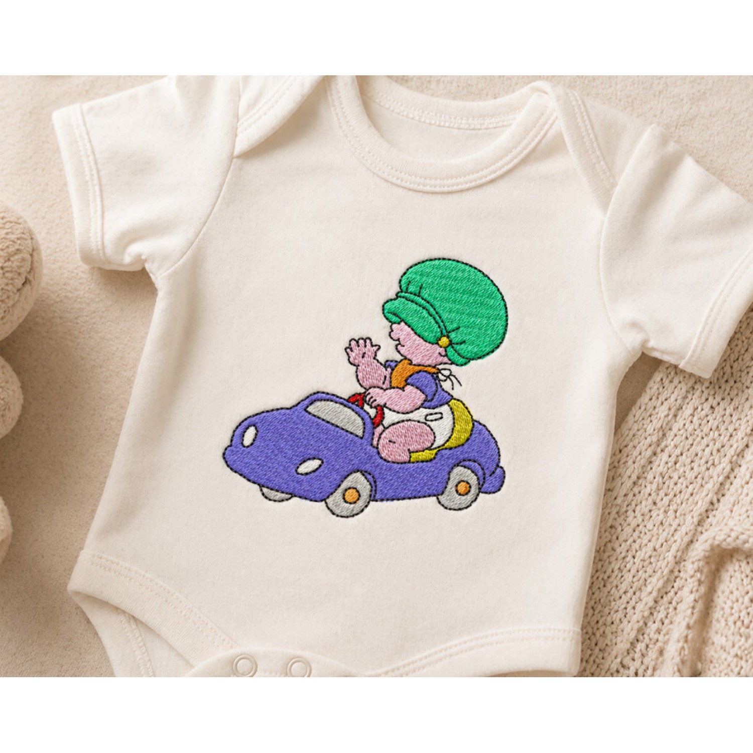 Baby on Car Embroidery Design