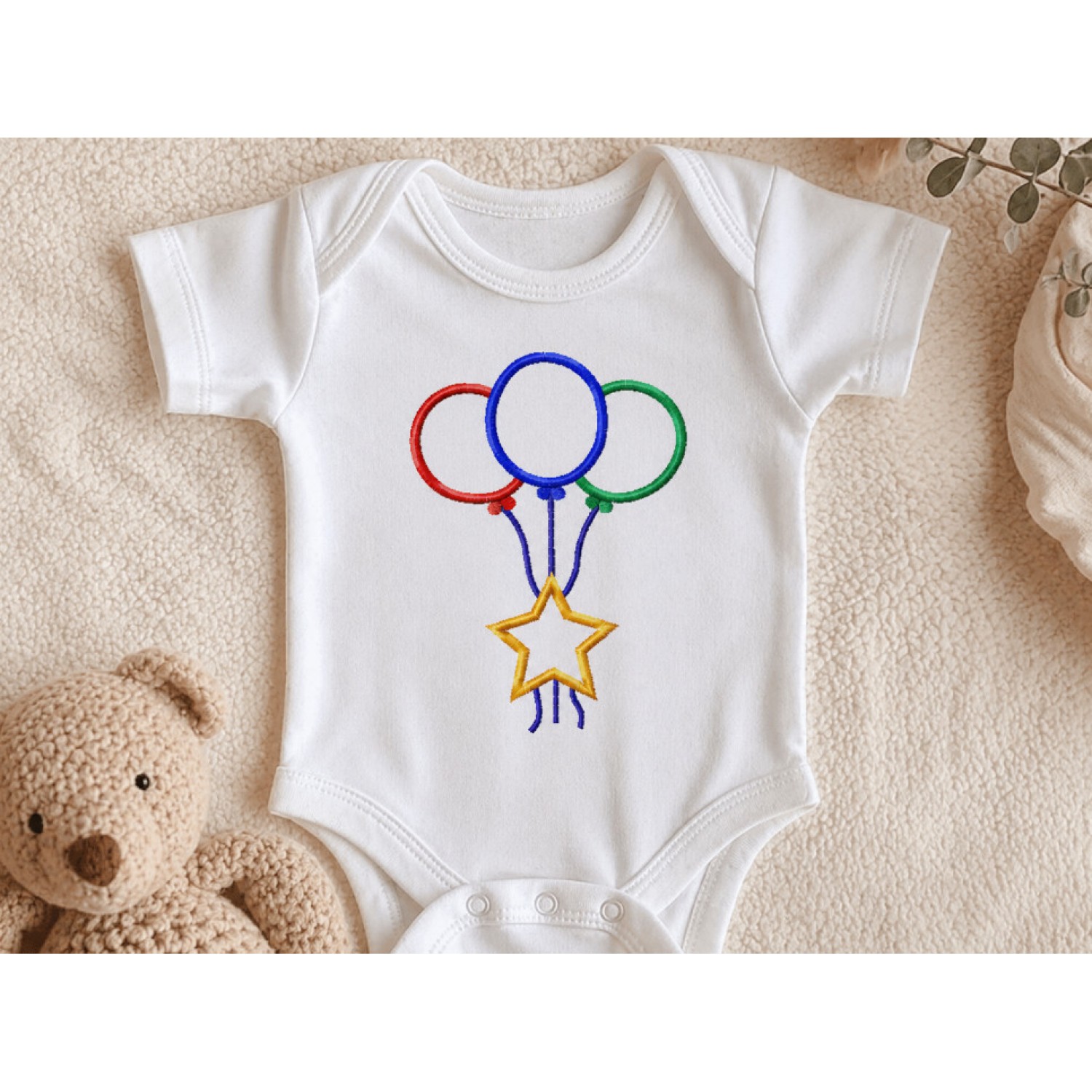Colorful Balloon Star Embroidery Design for Baby