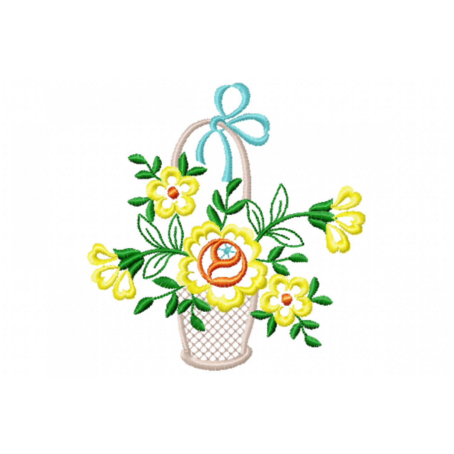 Floral basket Embroidery Design 5x7