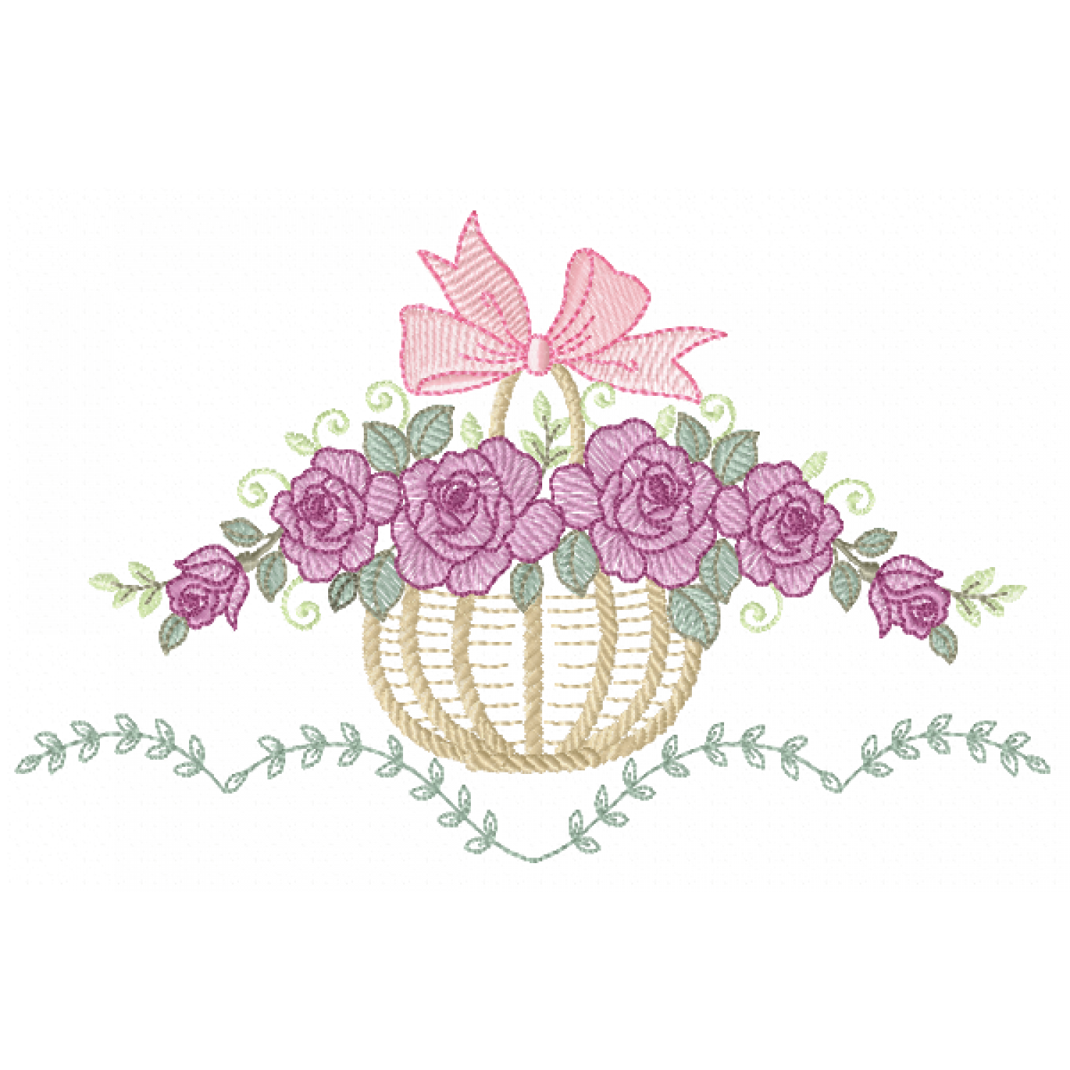 Cute Flower Basket Embroidery Design 5x7