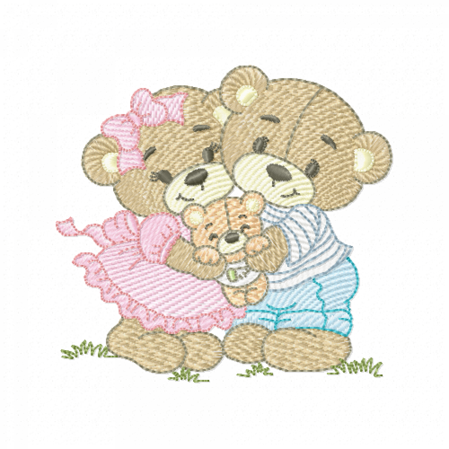 Bear family Embroidery Design
