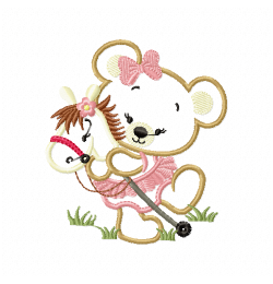 Bear girl horse Embroidery Design