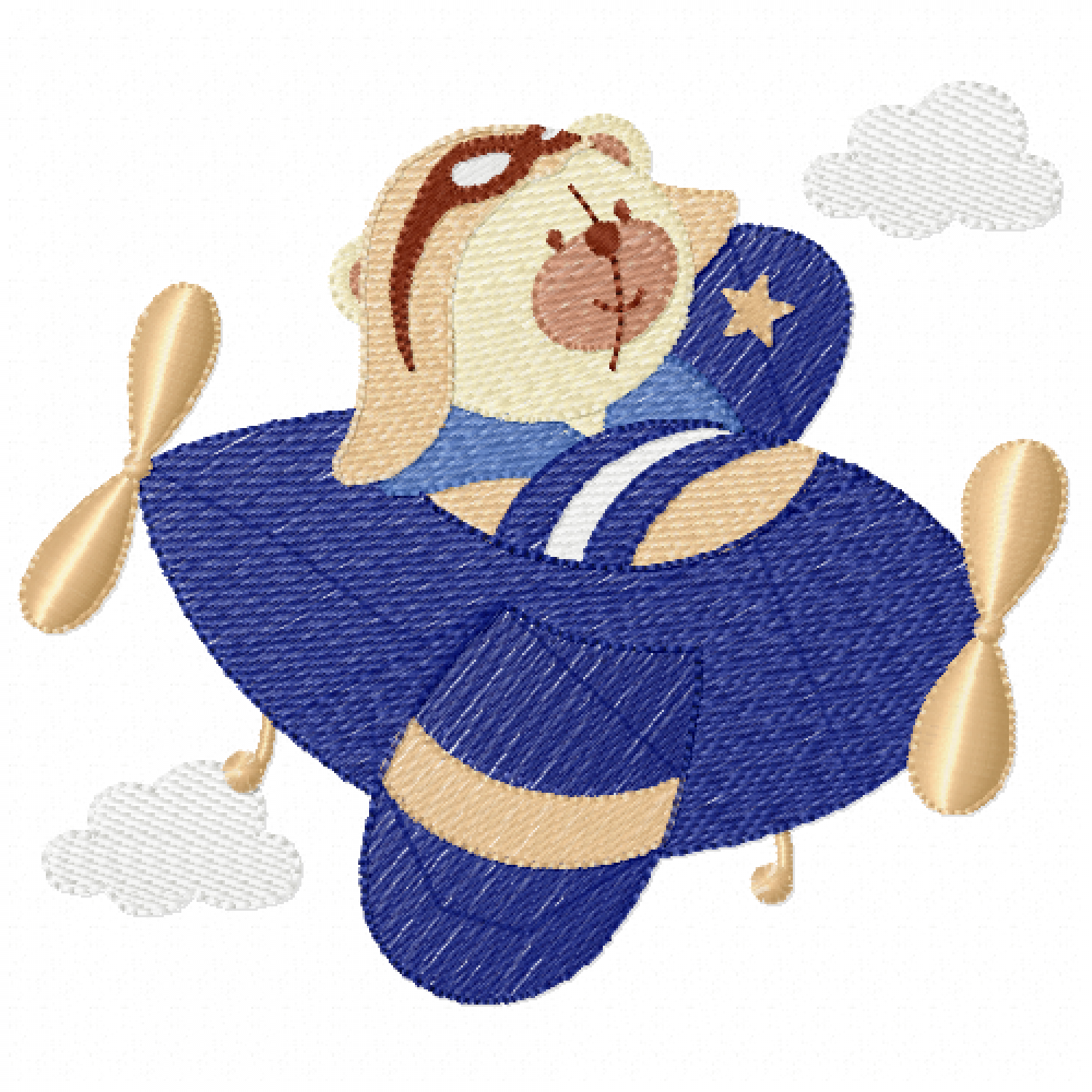 Cute Bear on Airplane Embroidery Design – 4x4 Baby Travel Theme