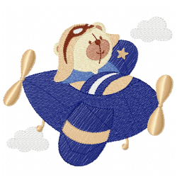 Cute Bear on Airplane Embroidery Design – 4x4 Baby Travel Theme