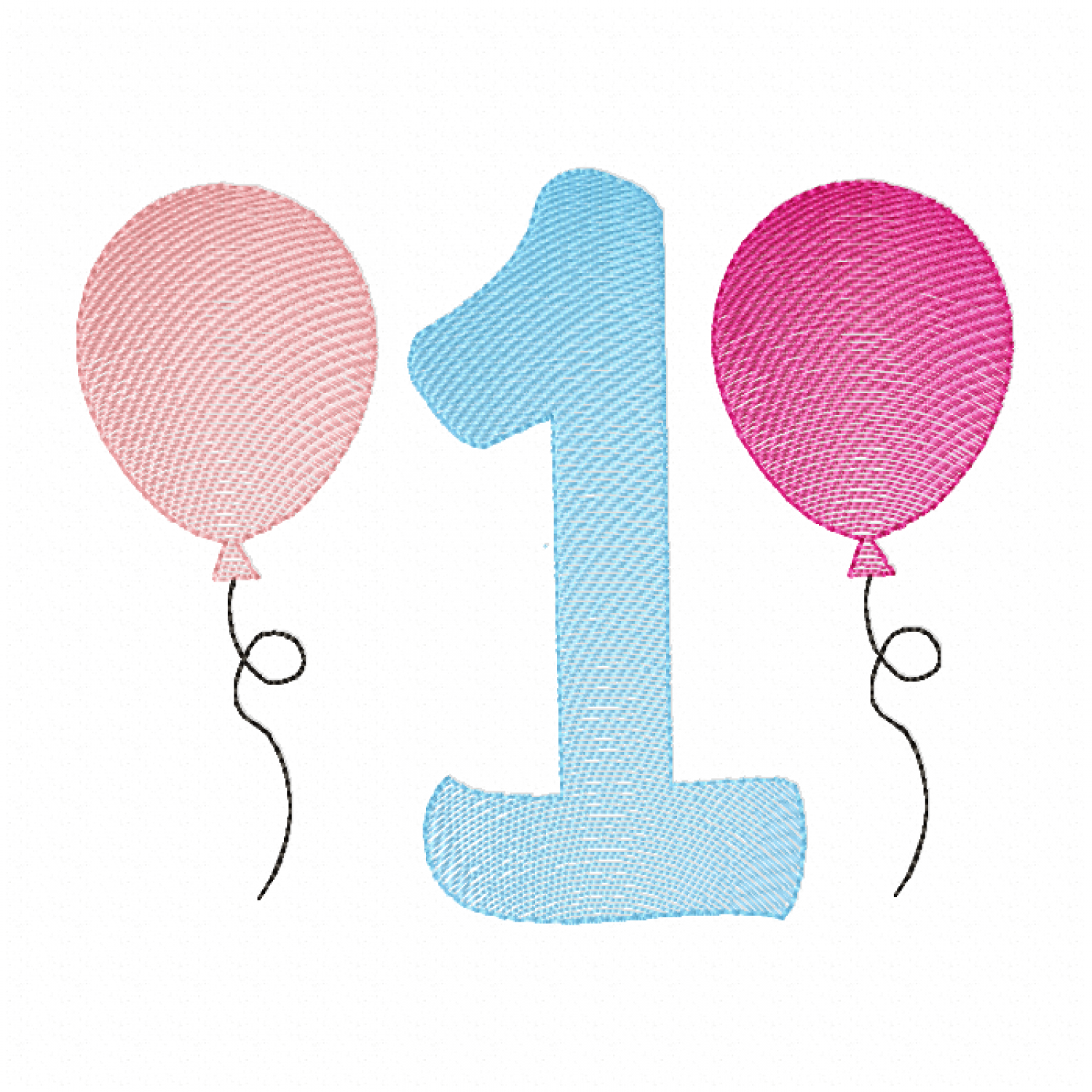 Number 1 Birthday Balloon Embroidery Design 5x7