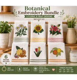 Botanical Embroidery Bundle – Flowers & Fruits 4x4