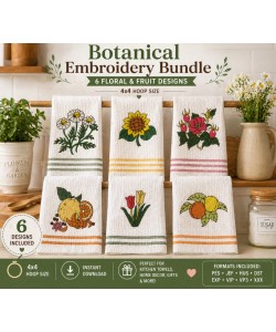 Botanical Embroidery Bundle – Flowers & Fruits 4x4