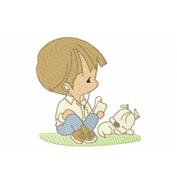 Boy and dog Embroidery Design
