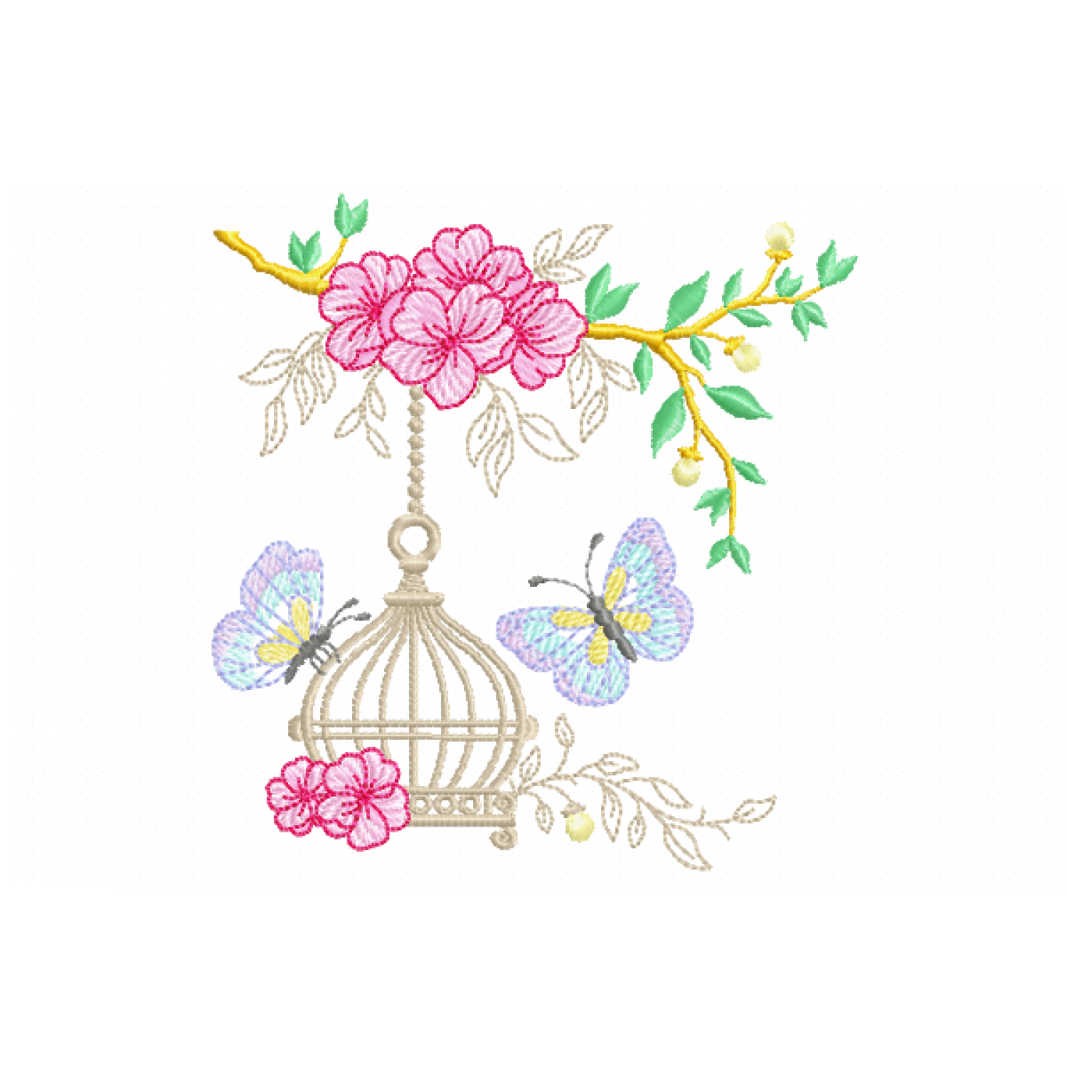Cage and butterflies Embroidery Design