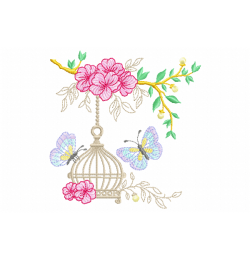 Cage and butterflies Embroidery Design