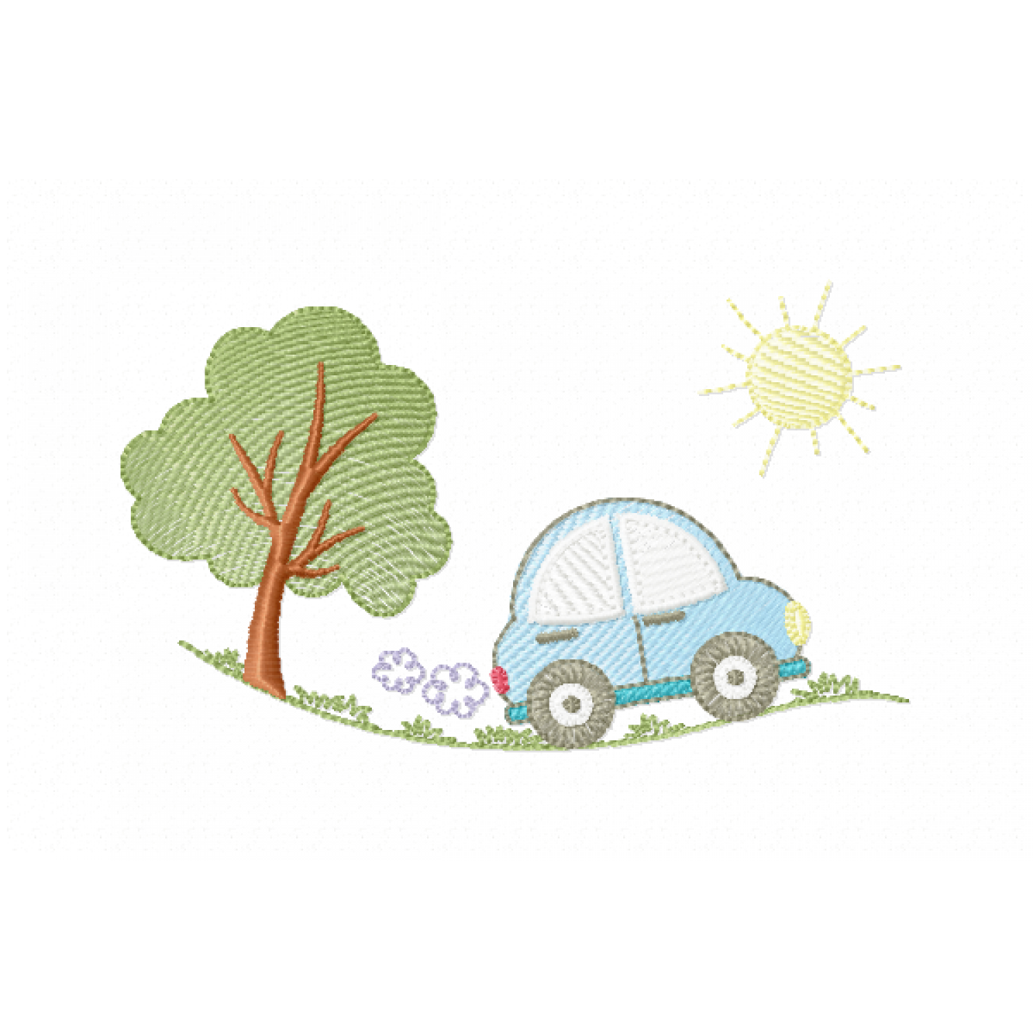 Cute Car in Garden Embroidery Design