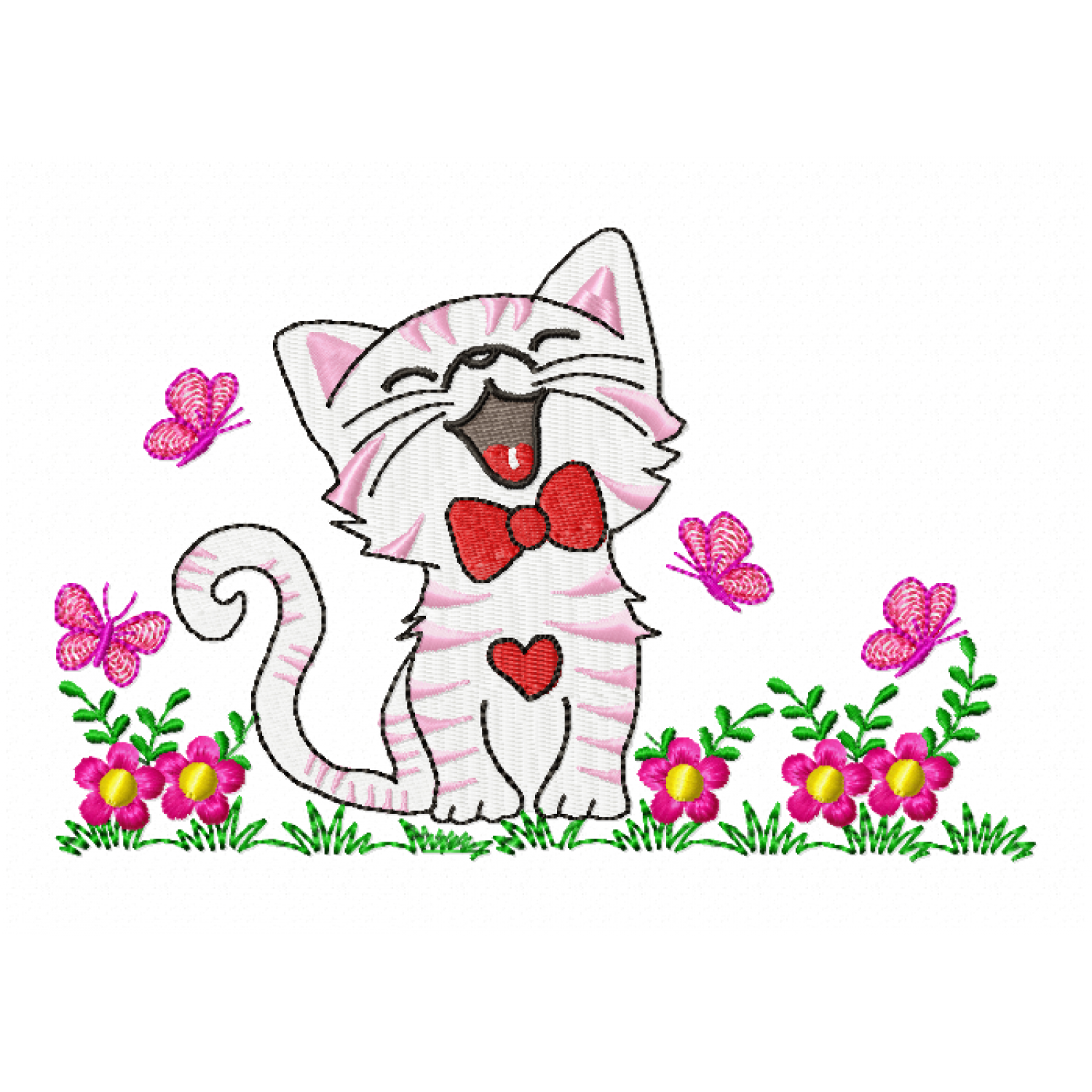 Cat with butterflies Embroidery Design