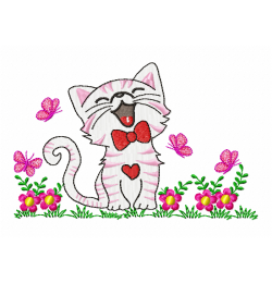Cat with butterflies Embroidery Design