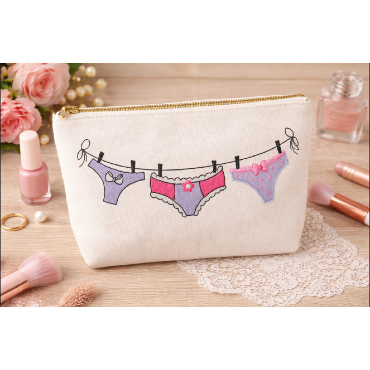 Cute Clothes line Embroidery Design 5x7